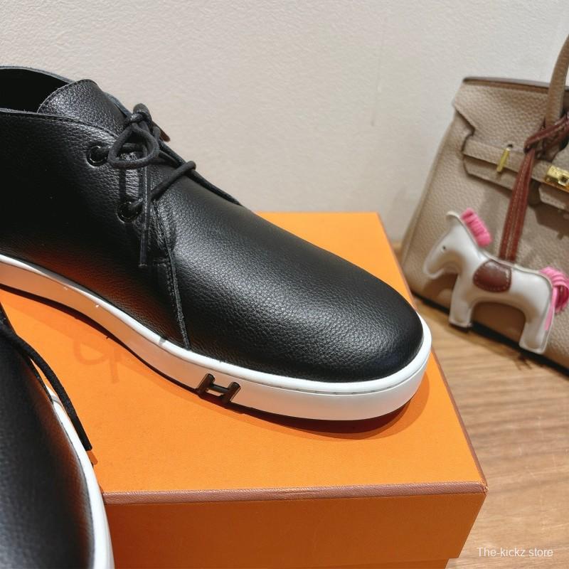 2025 Unisex Hermes Black White Leather Boots Classic Style