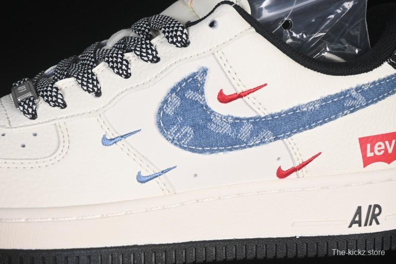 Nike Air Force 1 '07 Low Levi's Collaboration Light Blue Denim Four Swoosh Casual Sneakers - QW5606-261