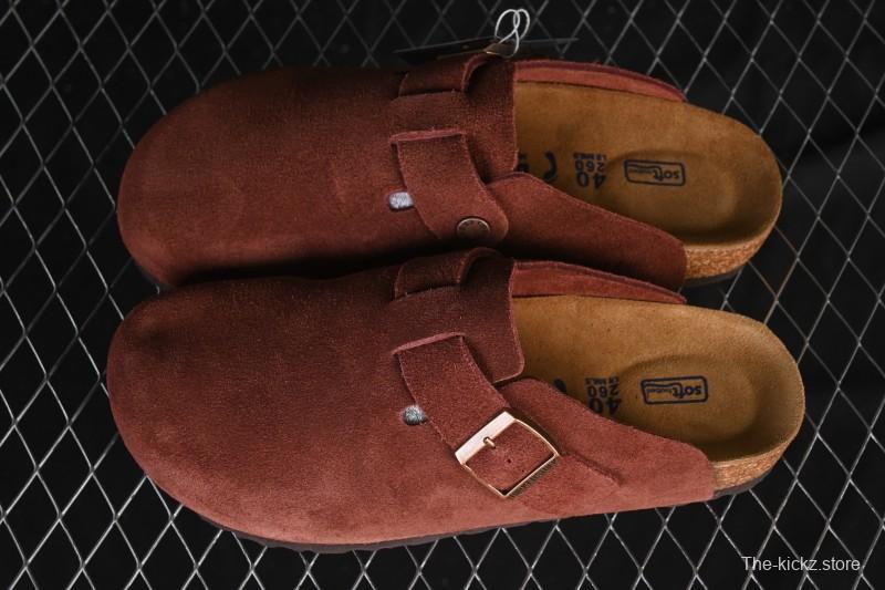 Birkenstock Sandals Series with Soft Leather Upper and Cork Rubber Midsole - Red Wine