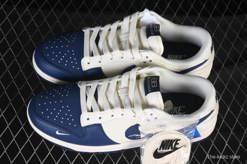 Nike SB Dunk Low Collaboration Off-White Canvas Blue Swoosh High-End Custom Low-Top Casual Skate Shoes - XD1588-230