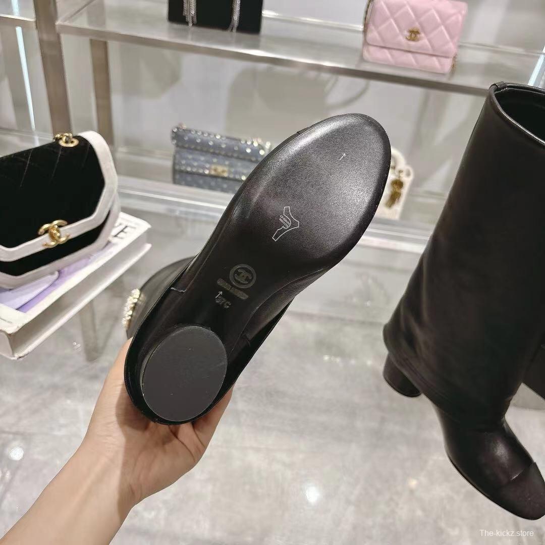 Chanel 2025/SS Autumn Winter Runway Turn-Cuff Block Heel Straight Tube Boots Classic Color Block - LY00510