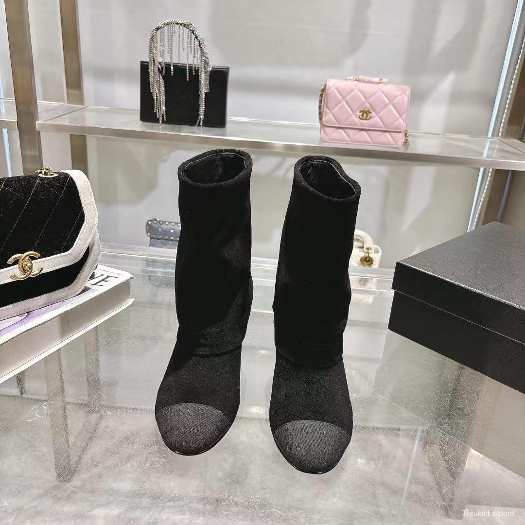 Chanel 2025/SS Autumn Winter Runway Turn-Cuff Chunky Heel Straight Boots Tube Boots with Classic Color Blocking - LY00400