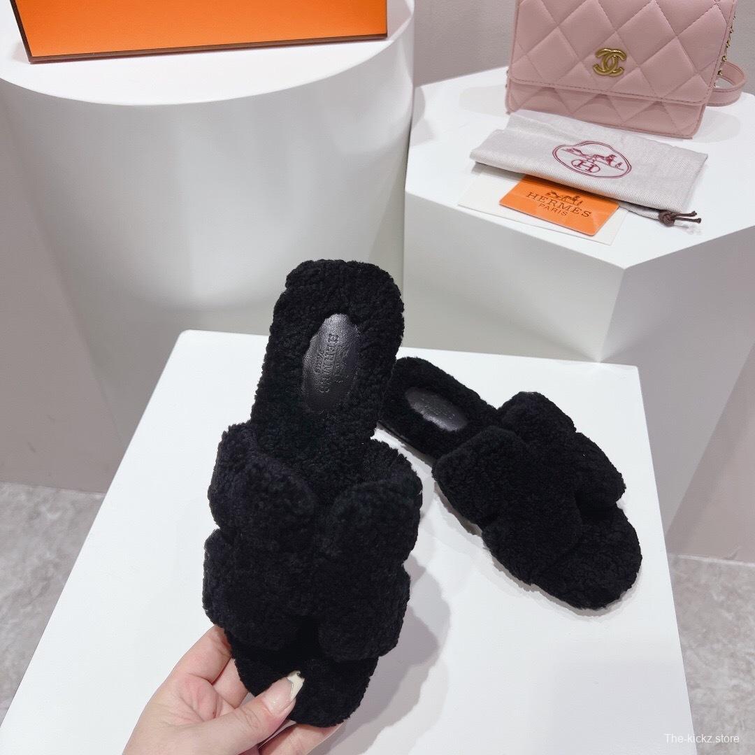 H Teddy Wool H Slippers Flat Sole Winter Edition - LY00240