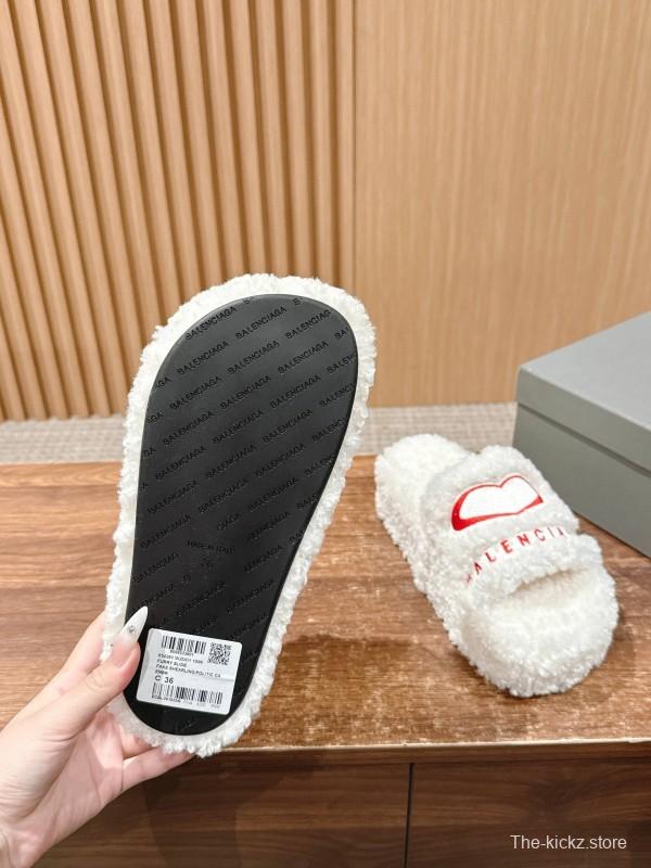 Balenciaga 2025 SS Qixi Limited Series Letter Embroidery Platform Shearling Slippers - AS00200