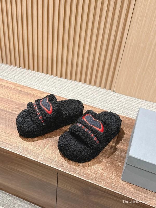 Balenciaga 2025 SS Qixi Limited Series Letter Embroidery Platform Shearling Slippers - AS00200