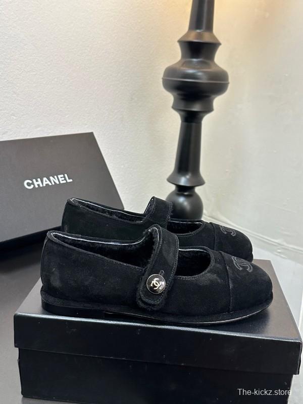 Chanel 2025 SS New French Mary Jane Flat Shoes with Fur - KFY00300