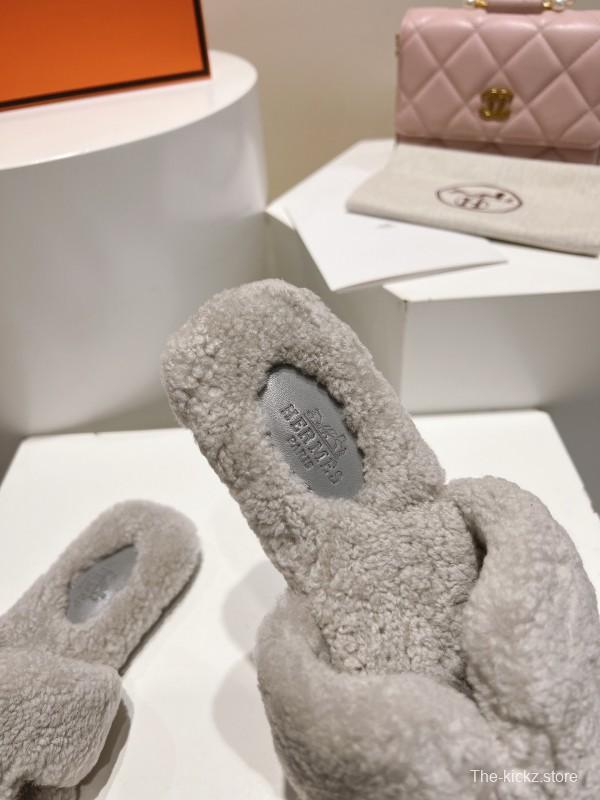 Hermès Teddy Wool Flat Slippers - LY00240